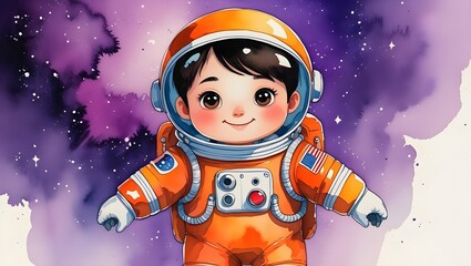 Cute Cartoon Astronaut | Watercolor Space Illustration for Kids