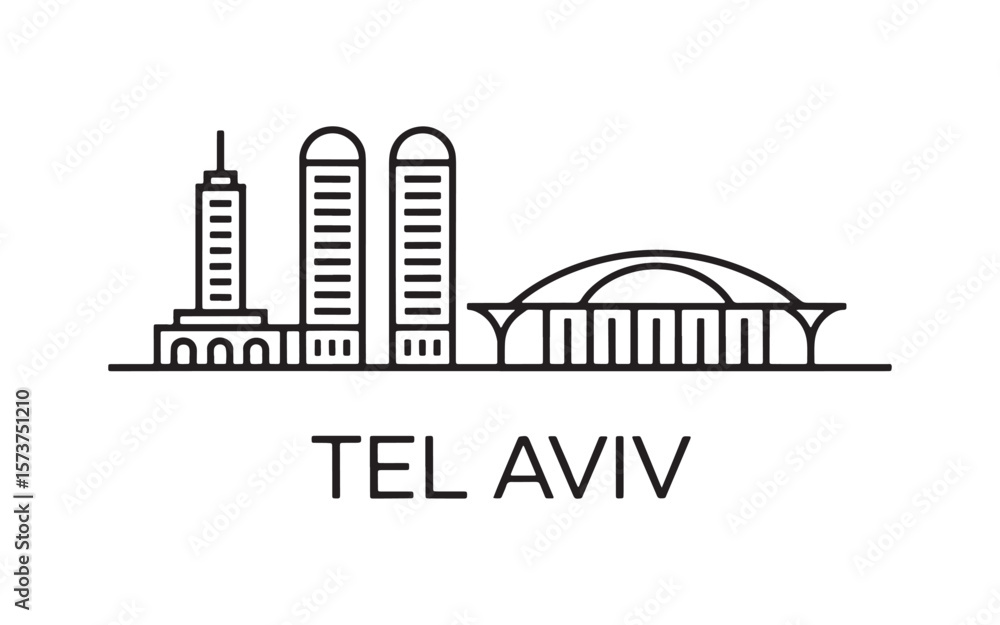 Poster minimalist tel aviv skyline depiction featuring modern architecture and the city name below creating