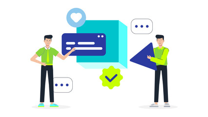 Product team coordinating feature launch, flat vector illustration