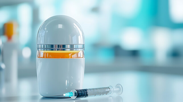 Medical injection preparation healthcare facility product display clean environment close-up pharmaceutical innovation