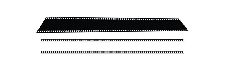 Filmstrip with frames, photo and videos for camera. Old white and black film tapes of 35mm. Roll with border for photography, isolated on background. Vector