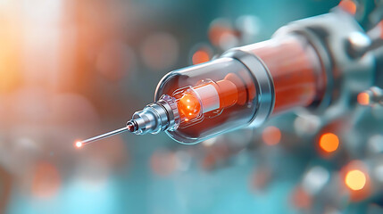 Innovative medical technology advanced syringe design laboratory setting digital art futuristic environment close-up view