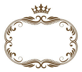Elegant brown crown and decorative floral border frame for design projects