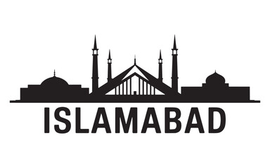 Obraz premium Striking Black Silhouette of Islamabad Skyline A Modern Cityscape Depiction and Architectural Landmark Representation with Clear Lettering