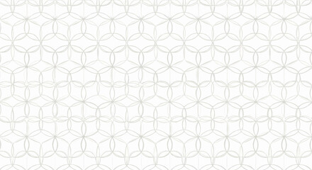 Fototapeta premium Seamless Light Gray Geometric Floral Pattern: An Illustrative Design of Interconnected Five-Petaled Shapes and Elongated Curved Loops in a Hexagonal Grid 
