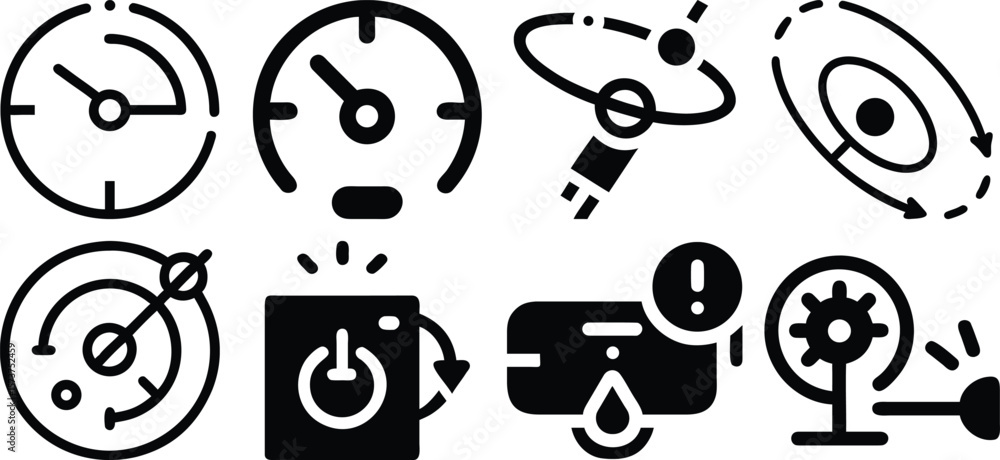 Poster vector art of collection of icons representing measurement, control, and technology isolated on tran