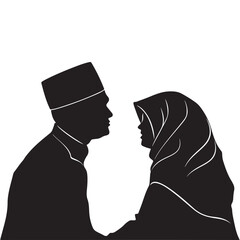 Silhouette of a man and woman couple standing together in black