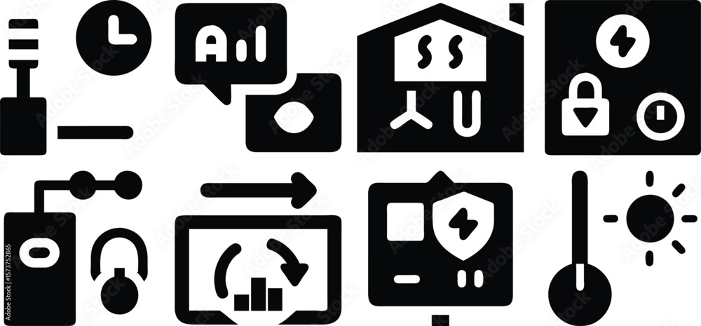 Poster vector art of a collection of smart home technology and automation icons isolated on transparent bac