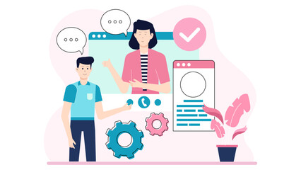 HR manager hosting virtual employee recognition event flat vector illustration