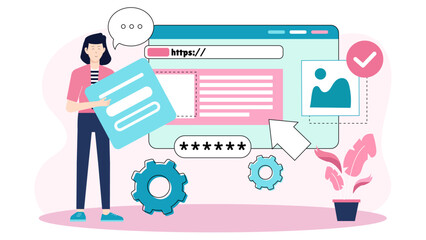 Employees testing website accessibility features flat vector illustration