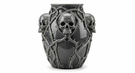 Gothic halloween skull vase with intricate thorn design