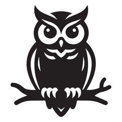 Black Owl Silhouette Perched on Branch – Vector Animal Icon for Nature and Wildlife Designs.
