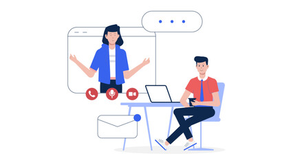 HR manager hosting virtual employee recognition event flat vector illustration