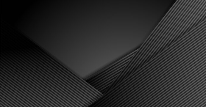 Dark geometric layers interplay in this abstract image, featuring striped textures converging with smooth surfaces to create a minimalist, dimensional background that's both modern and sleek
