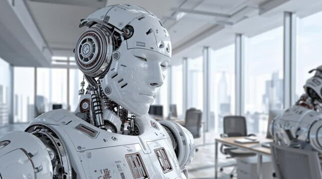 Futuristic Robot in Modern Office Environment | AI in the Workplace