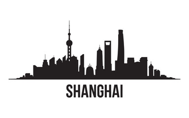 Striking Silhouette of Shanghai's Skyline A Modern Metropolis with Iconic Landmarks and Architectural Marvels Against a Clean White Canvas