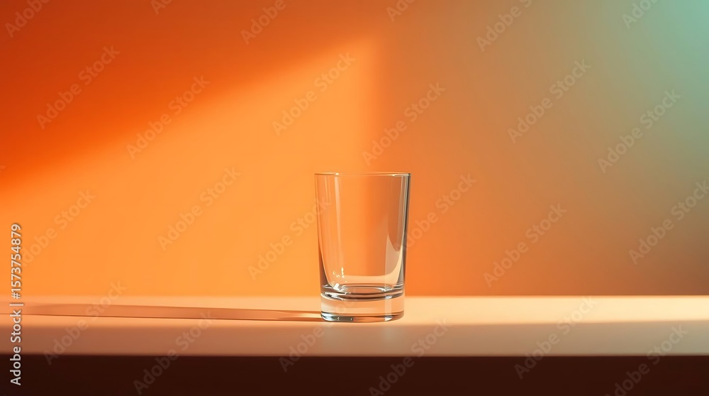 Poster illuminated glass object casting a shadow against a vibrant backdrop