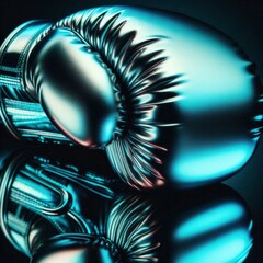 A striking metallic boxing glove, reflecting light and showcasing dynamic textures, perfect for sports promotions, fitness campaigns, or boxing event advertisements.