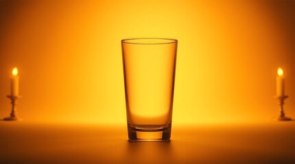Illuminated stillness, a glass vase bathed in golden light, soft candles