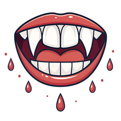 Cartoon vampire mouth with fangs and dripping blood for halloween design