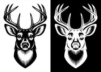 Deer Head Silhouette Facing Forward – Vector Illustration