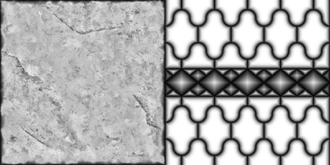 Textured concrete, cement, slate, stone, marble block wall tiles in grayscale. A close-up of a concrete and texture block wall presented in grayscale.	
