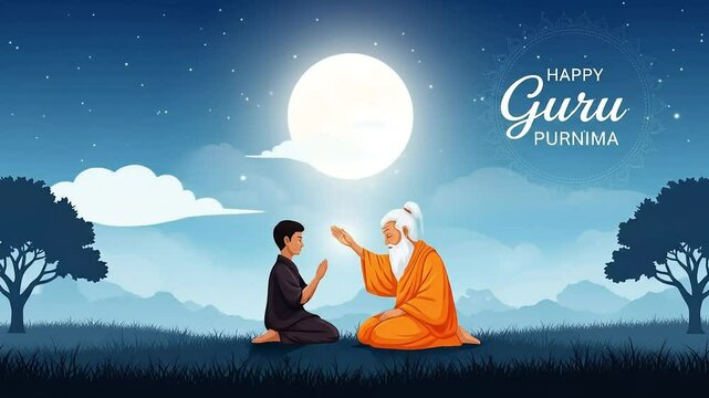 Honoring guru purnima a student receiving blessings under a luminous full moon embodying enlightenment and respect spiritual leader bestows wisdom