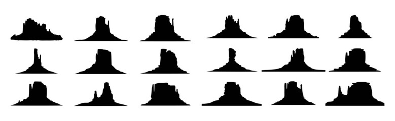 Collection of black silhouettes representing monument valley buttes and mesas © Vectory Icons