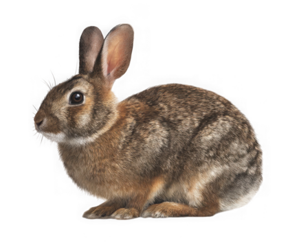Detailed illustration of a brown rabbit sitting isolated on transparent background