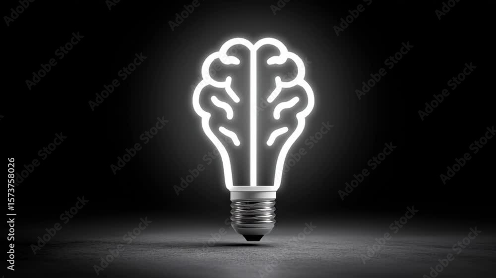 Poster bright idea: an illuminated concept art of brain and light bulb is a visual metaphor for intelligenc
