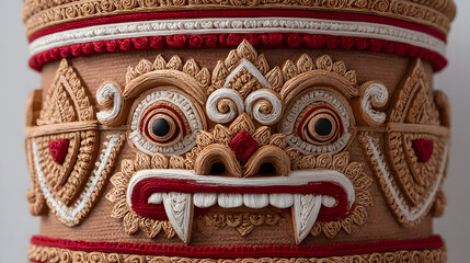 Obraz premium Close-up of traditional Balinese artistic mask. The mask showcases intricate craftsmanship and vivid details. Its expressive features make it a cultural icon