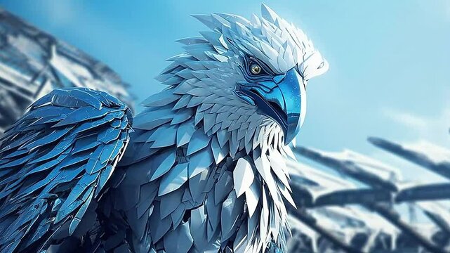 white griffin in Delfts Blauw realistis, highly detailed,ai generative