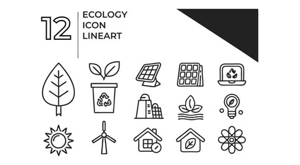Ecology and renewable energy icons line art solar panel