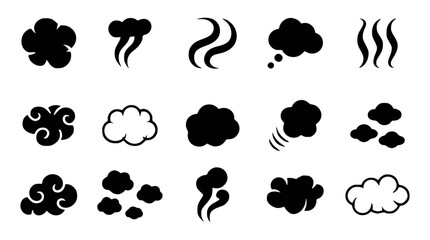Obraz premium Set of black and white cloud and smoke icons on a white background