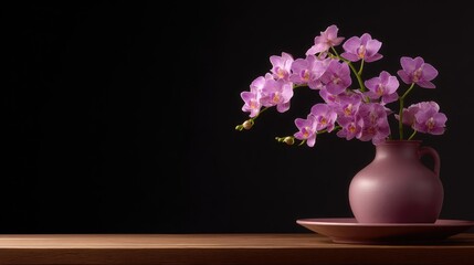 Delicate Purple Orchids in a Simple Vase Against Dark Background