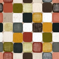 Geometric Pattern with Soft Colors and Textured Squares in Grid Format