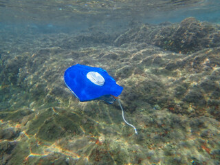 Bottle in underwater, Environmental pollution problem plastic bottle in sea, Plastic rubbish...