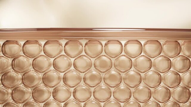 Clean CGI of organized skin cell surface before serum application. Great for skincare product demos, science explainers, or cosmetic brand content.


