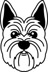 black and white isolate illustration of a Yorkshire Terrier dog