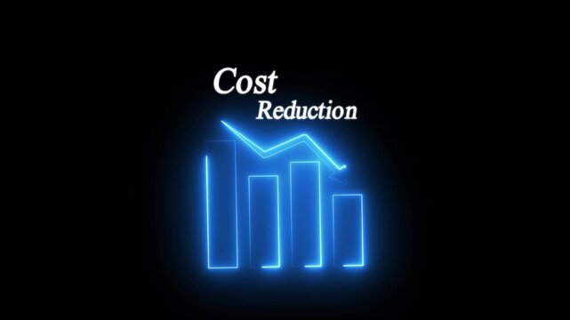 glowing business icons symbolizing financial growth and cost reduction. The image conveys efficiency and modern corporate strategy. neon business icon