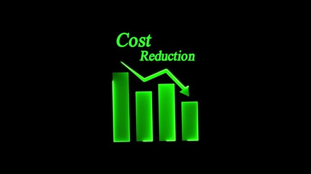 glowing business icons symbolizing financial growth and cost reduction. The image conveys efficiency and modern corporate strategy. neon business icon