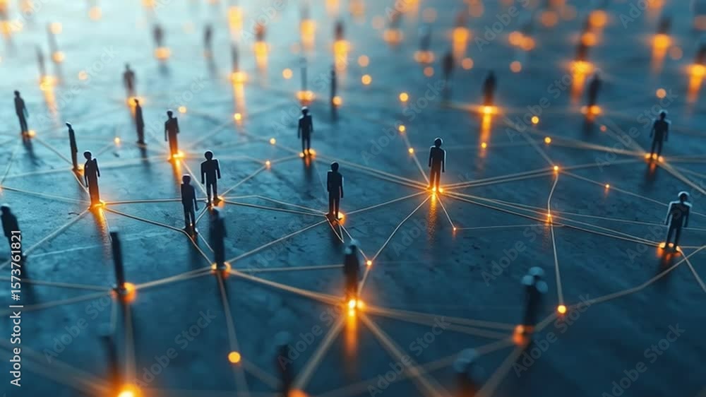 Aufkleber digital network: a digital depiction of a connected network, featuring numerous individuals linked b