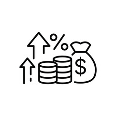Inflation line icon. Continuous one line with curl. Money tax rate sign. Financial interest symbol. Inflation single outline ribbon. Loop curve pattern. Vector
