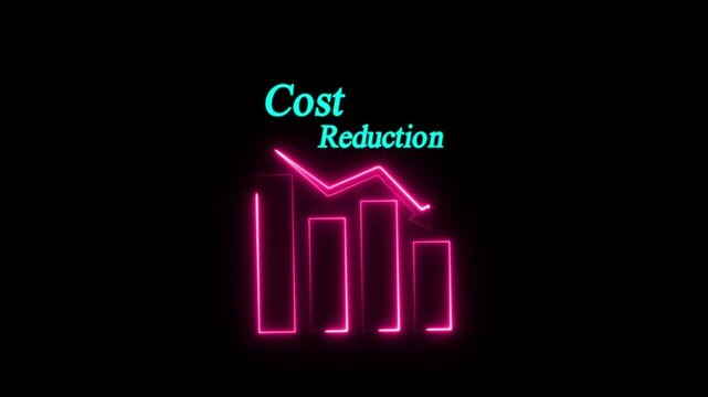 glowing business icons symbolizing financial growth and cost reduction. The image conveys efficiency and modern corporate strategy. neon business icon