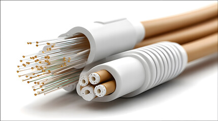 a close-up of fiber optic cables with detailed view, showcasing the technology and connectivity