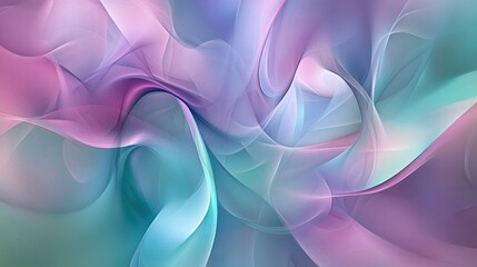 A fluid, organic abstract background with soft curves and gradients in shades of teal, lavender, and pink, creating a peaceful and harmonious design
