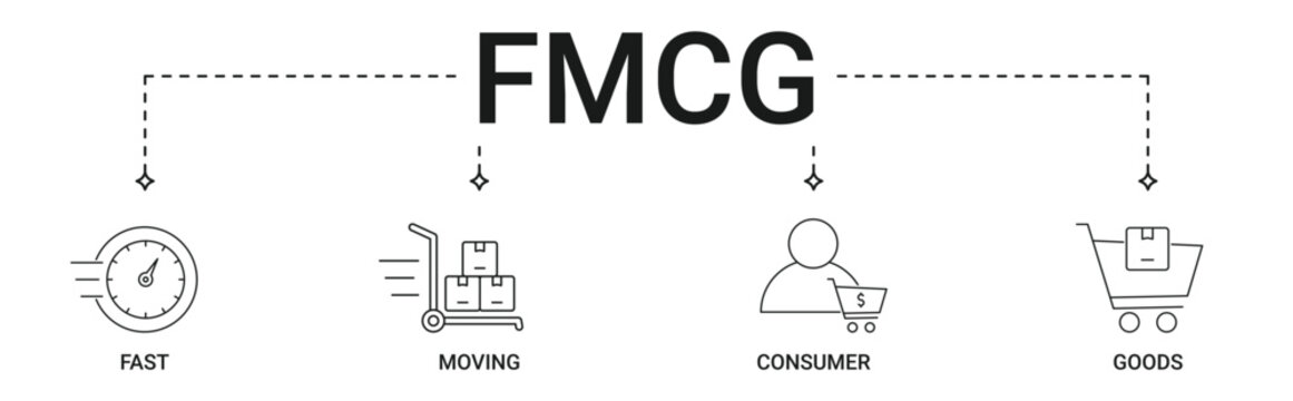 FMCG banner with fast, moving, consumer, goods icon set