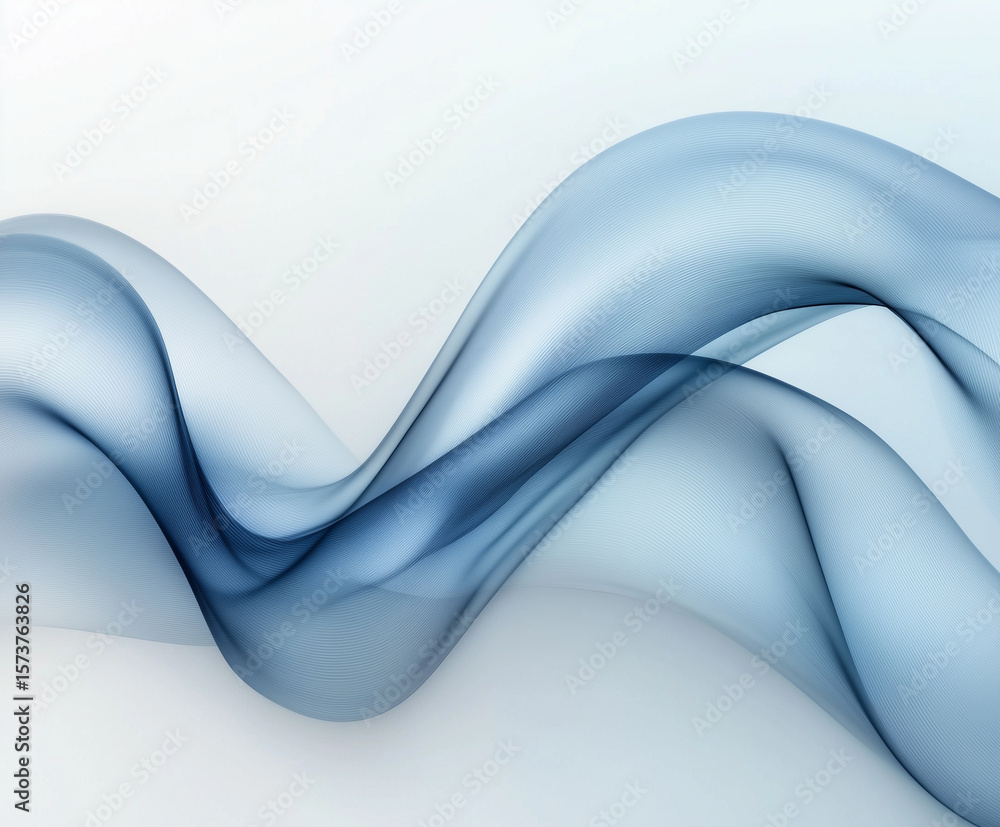 Poster smooth flowing lines create minimalist abstract wave background in shades of blue, evoking sense of 