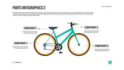 Bicycle Parts Infographic – Vector illustration of a bicycle with four labeled components. Great for educational content, product explanation, or technical guides