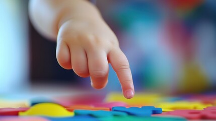 Fototapeta premium Toddler's Tiny Hand Exploring Colorful Play Dough